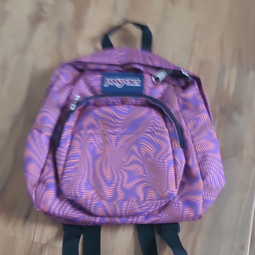 Jansport Swirl Pattern Backpack in Purple and Orange